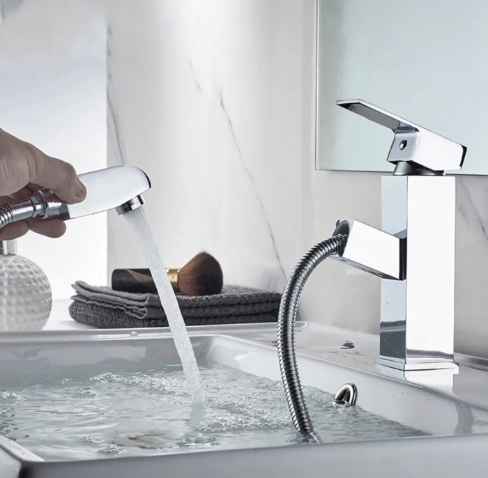 Baterie lavoar salon dus extractabil cromata rectangulara [4]