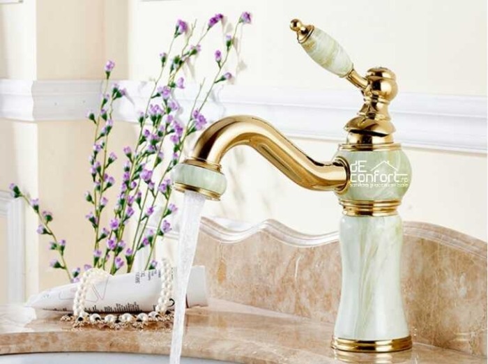 Baterie montare lavoar JADE Gold inaltime medie fixare pe chiuveta baie [2]