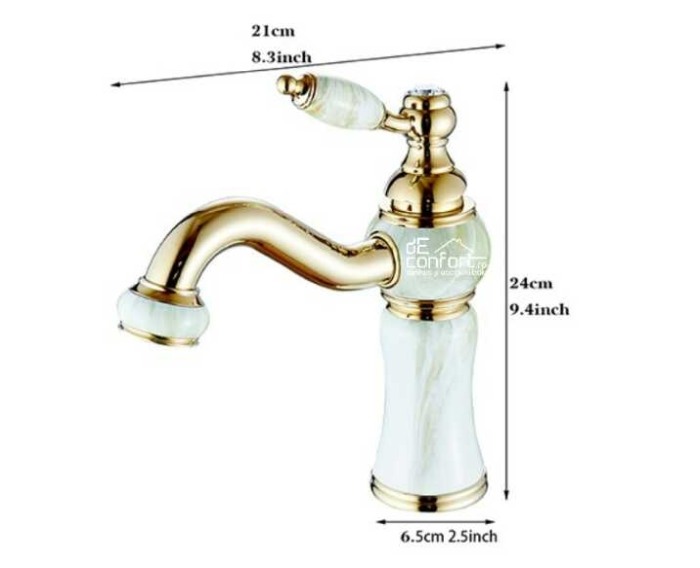 Baterie montare lavoar JADE Gold inaltime medie fixare pe chiuveta baie [4]