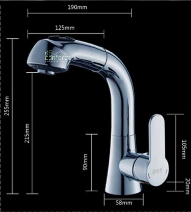 Baterie salon dus extractabil doua functii Venus cromat montare blat langa lavoar [2]