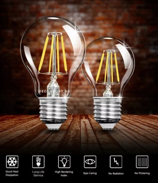 Bec LED filament incandescent Edison 4w dulie e27 lumina calda [3]