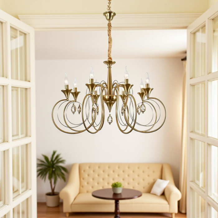 Candelabru cristal 8xE14 auriu inaltime reglabila - Frederick [2]