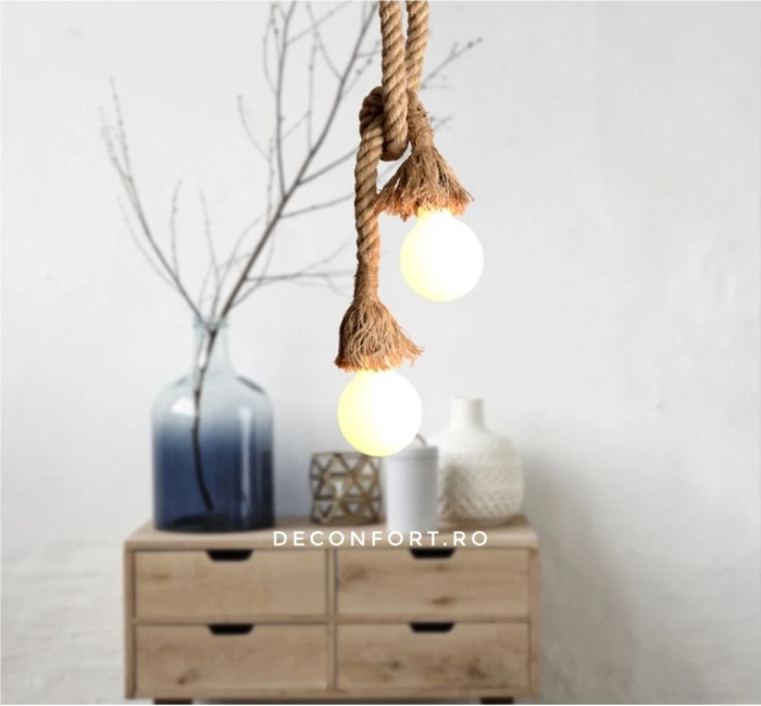 Candelabru franghie aspect retro doua brate dulie e27 fara bec Edison ROPE [2]