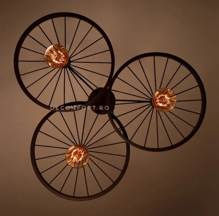 Candelabru led aspect vintage industrial roata 3 brate negru retro LOFT [5]