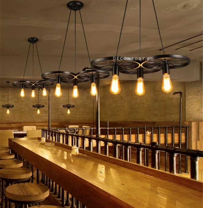 Candelabru led aspect vintage industrial roata 3 brate negru retro LOFT [4]