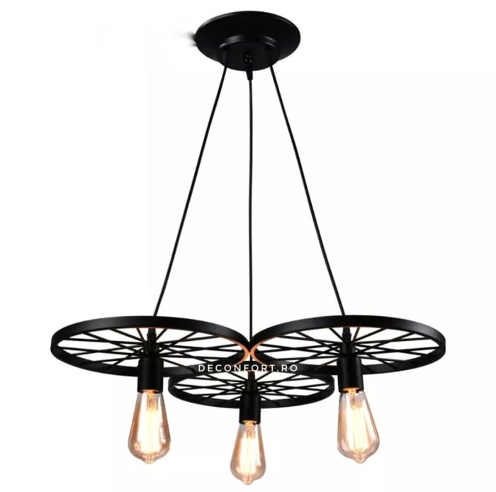 Candelabru led aspect vintage industrial roata 3 brate negru retro LOFT [1]