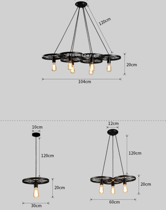 Candelabru led aspect vintage industrial roata 6 brate [3]
