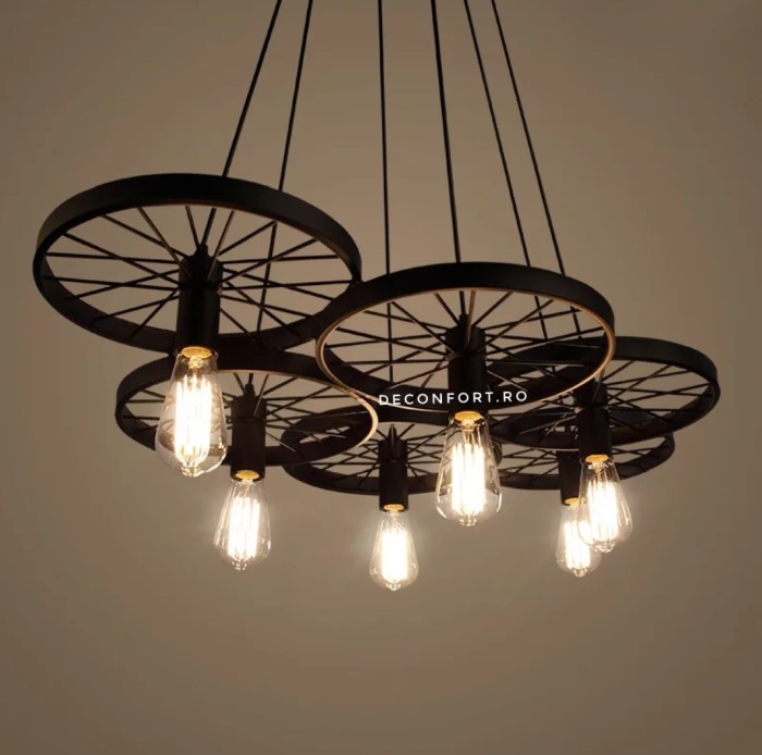 Candelabru led aspect vintage industrial roata 6 brate [5]