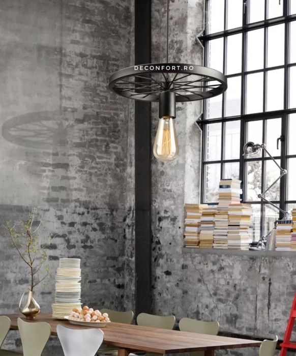 Candelabru led aspect vintage industrial roata un brat negru retro LOFT [2]