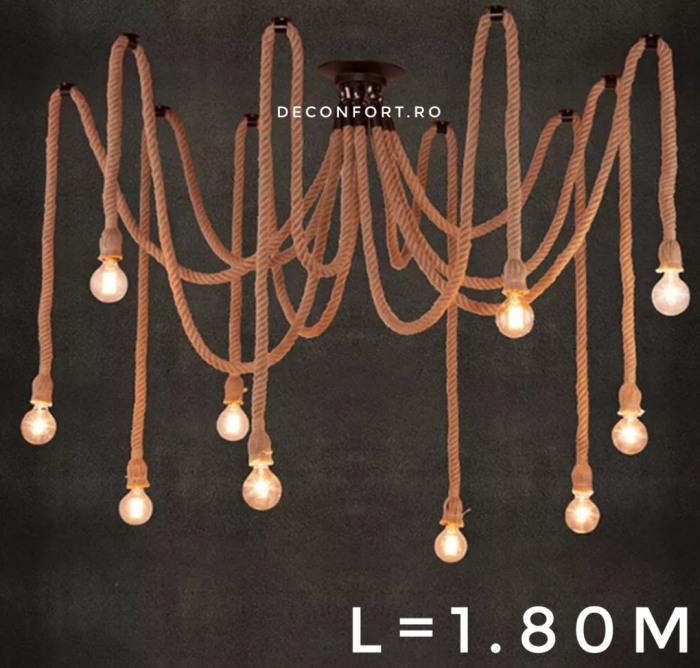 Candelabru sfoara aspect retro 10 brate dulie e27 fara bec Edison ROPE [3]