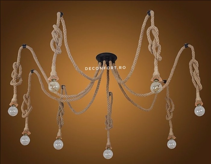 Candelabru sfoara aspect retro 10 brate dulie e27 fara bec Edison ROPE [2]