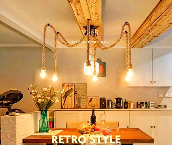 Candelabru sfoara aspect retro 6 brate e27 fara bec Edison [2]