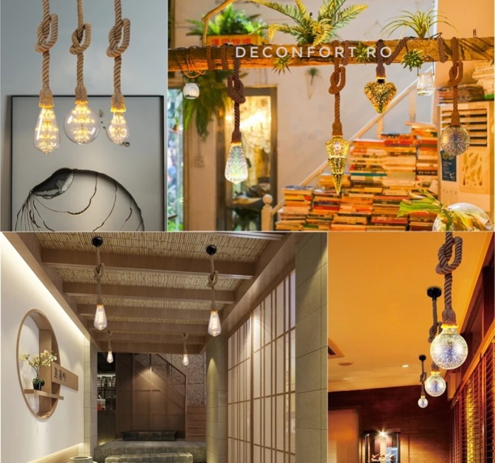 Candelabru sfoara aspect retro un brat dulie e27 fara bec Edison ROPE [5]