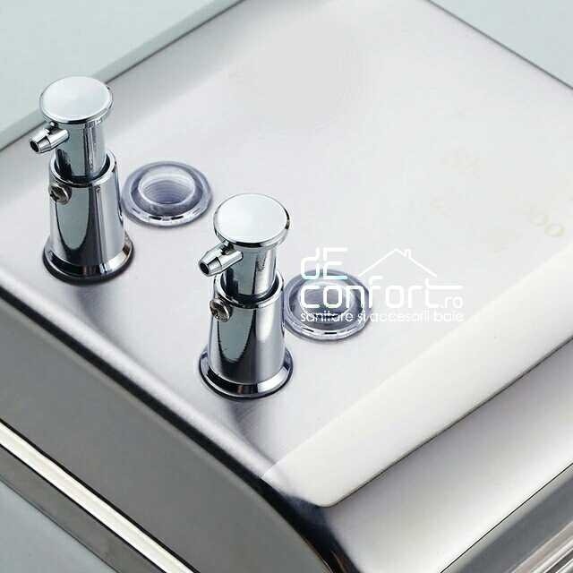 Dispenser detergent lichid dublu 1500ml cromat lucios sampon gel dus cu fixare perete din inox [3]
