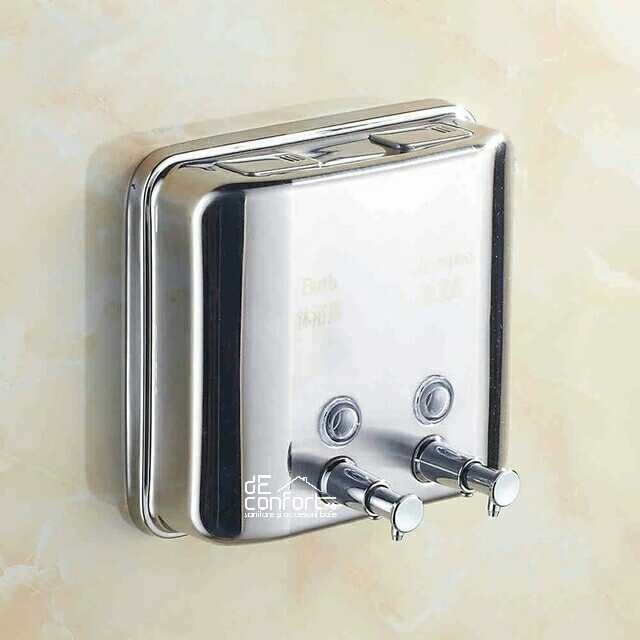Dispenser detergent lichid dublu 1500ml cromat lucios sampon gel dus cu fixare perete din inox [4]