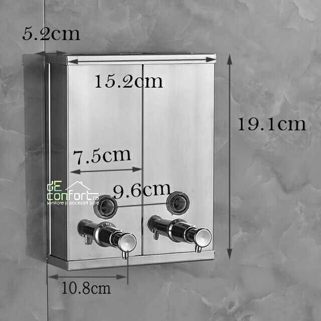 Dispenser detergent lichid dublu 1500ml rectangular cromat lucios sampon gel dus [3]