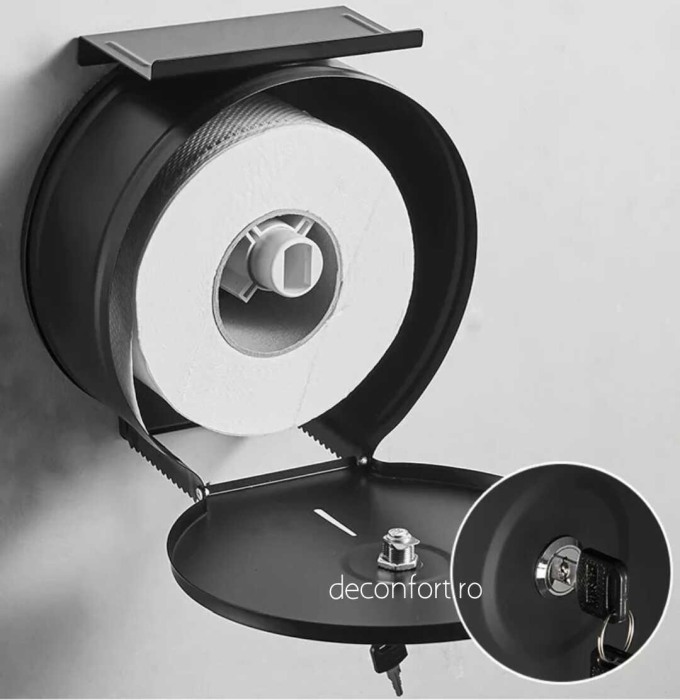Dispenser rola hartie jumbo negru metalic antivandalism cu suport hartie Milano [3]