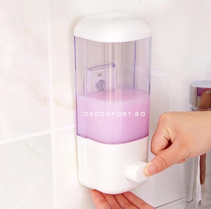 Dispenser sapun baie 500ml culoare alb rezistent pereti transparenti [2]