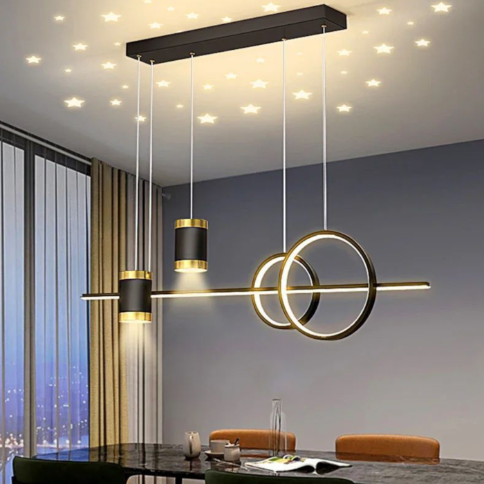 Lustra LED suspendata 74w, negru cu auriu telecomanda, dimabila, cald/rece/neutru [2]