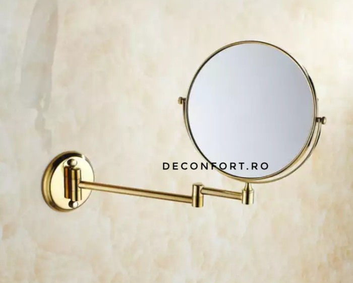 Oglinda cosmetica doua fete GOLD auriu brat extensibil perete baie [2]