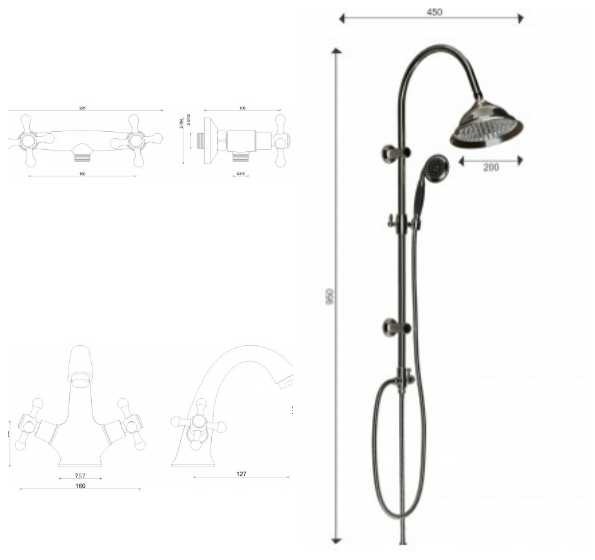 [PACHET] baterii sanitare retro bronz antichizat baterie lavoar  baterie dus coloana dus doua functii [2]