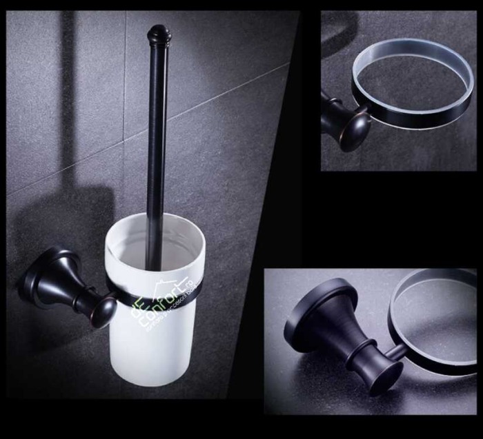 Perie toaleta antichizata perete culoare neagra  pahar ceramica Ermetiq [2]