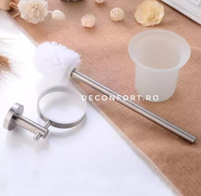 Perie toaleta suport inox satinat STEEL pahar sticla fixare perete baie [4]