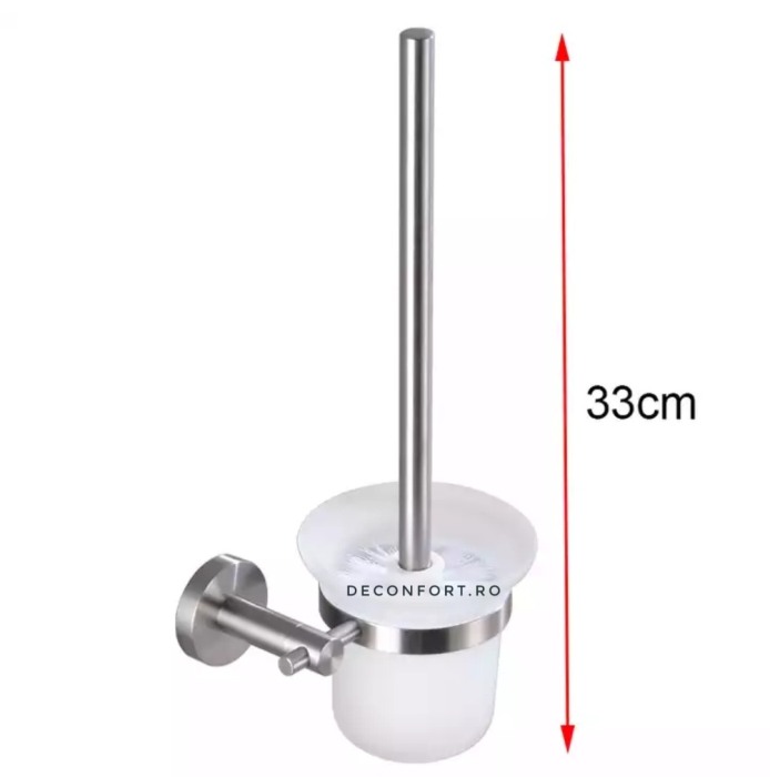Perie toaleta suport inox satinat STEEL pahar sticla fixare perete baie [3]