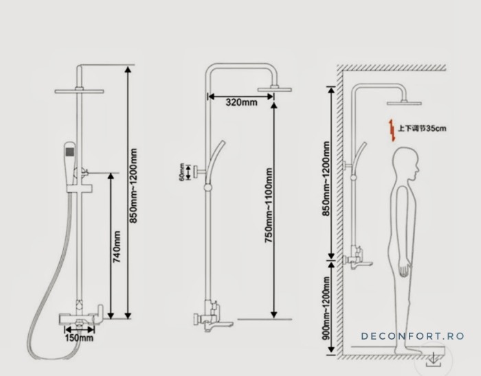 Set cabina dus 3 functii aluminiu culoare auriu RUDI GOLD [4]
