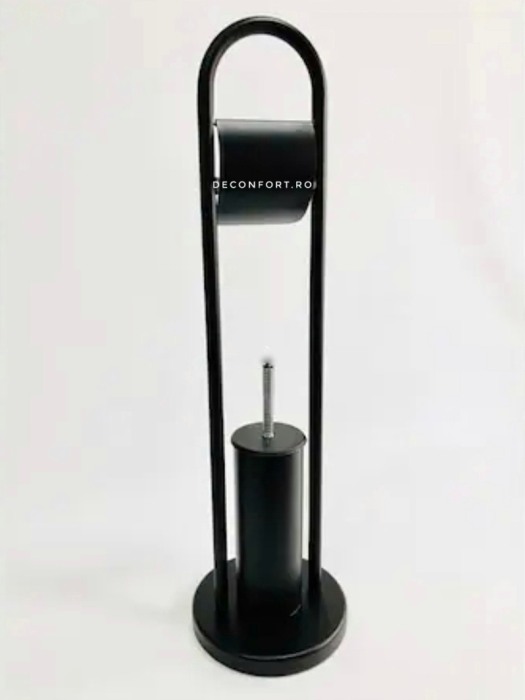 Set perie wc negru antichizat cu suport hartie igienica Defne fixare podea [2]