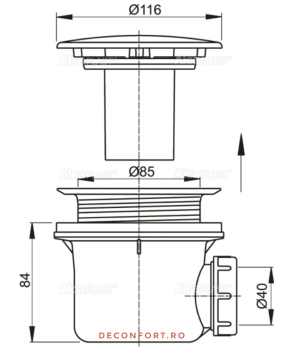Sifon evacuare cadita dus cromat lucios click-clack scurgere 90mm [2]