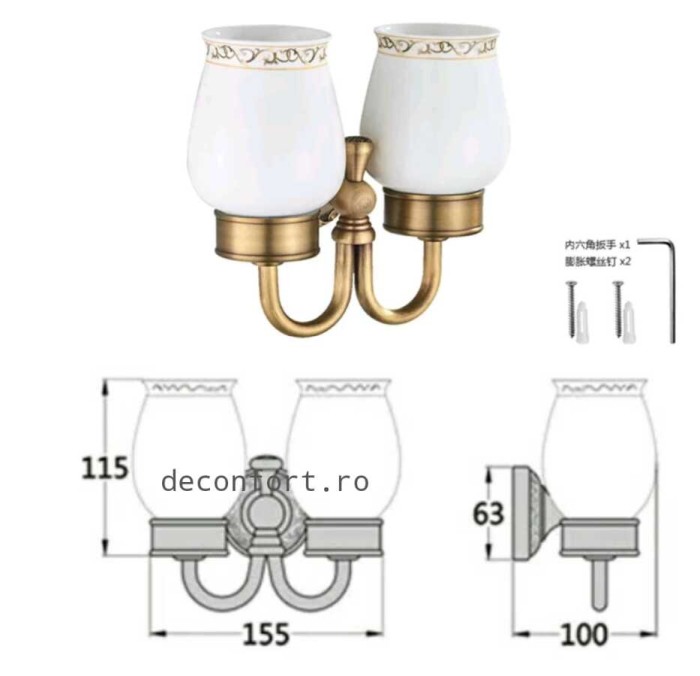 Suport dublu bronz antichizat pahare ceramica PRATO [3]