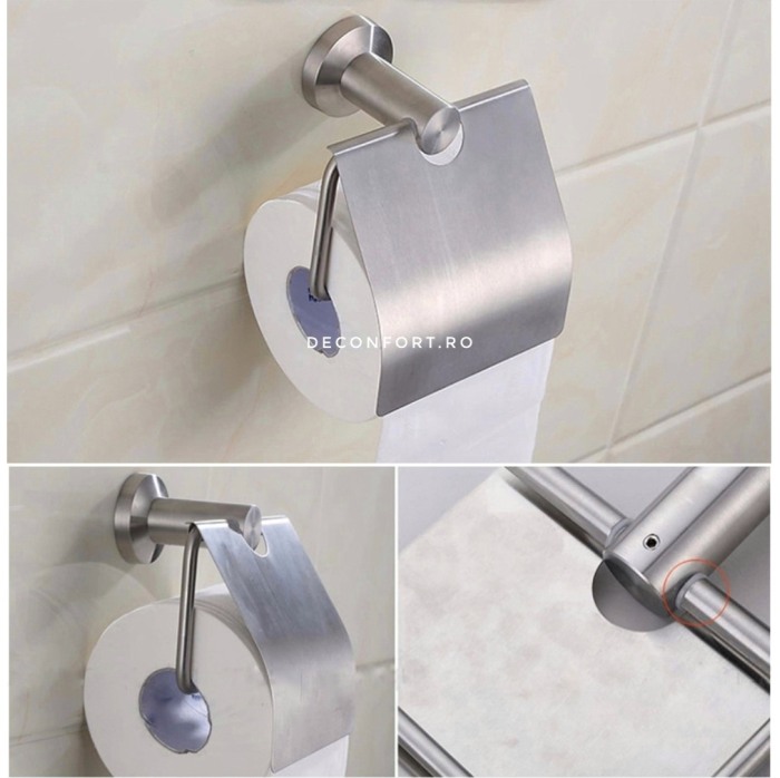 Suport hartie toaleta inox periat STEEL clateta rabatabila mata montare baie [2]