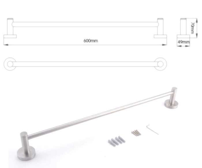 Suport prosop baie inox satinat 60cm bara STEEL prindere stabila perete [3]