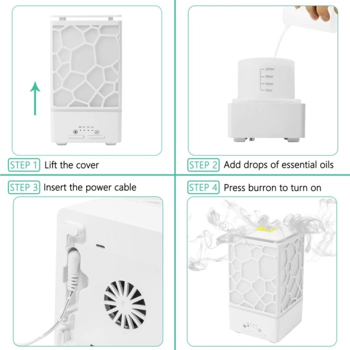 Umidificator difuzor aroma esență Water Cube alb lumina led [4]