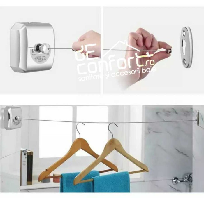 Uscator suport retractabil pentru rufe cu sfoara 2.5m rotund cromat [2]