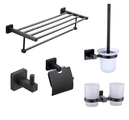 Accesorii baie cromate - Accesorii baie alama negru MAT 5 piese