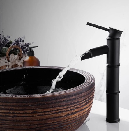 Baterie bronz lavoar - Baterie antichizata inalta neagra bambus Soweto
