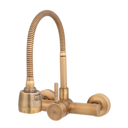 Baterii Sanitare - Baterie antichizata retro montare perete pipa flexibila