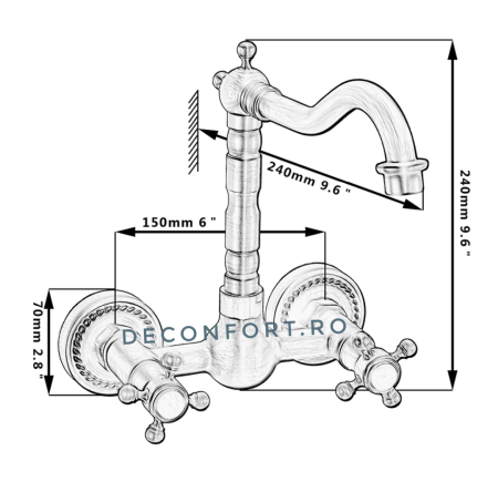 Baterie bronz antichizat montare perete Yola doua robinete [2]