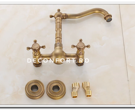 Baterie bronz antichizat montare perete Yola doua robinete [3]