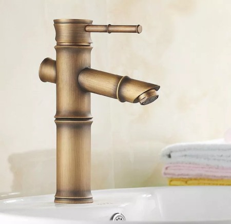 Baterie bronz antichizat Soweto aspect bambus montare lavoar [2]