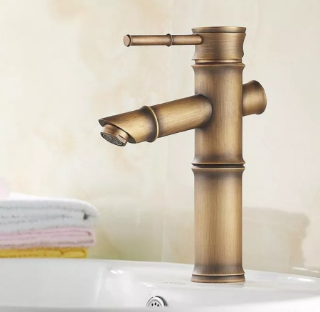 Baterie bronz antichizat Soweto aspect bambus montare lavoar
