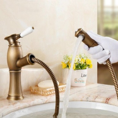 Baterie bronz dus extractibil Borno montare pe lavoar [3]