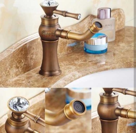 Baterie bronz retro montare lavoar Benin cu pipa rotativa [4]