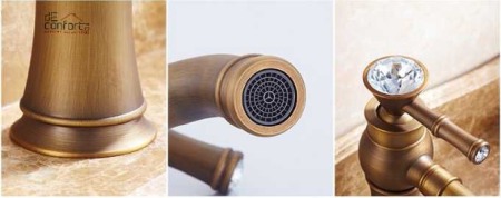 Baterie bronz retro montare lavoar Benin cu pipa rotativa [3]