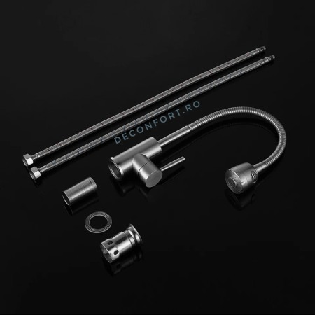 Baterie bucatarie pipa flexibila din inox satinat si para dus doua functii [2]