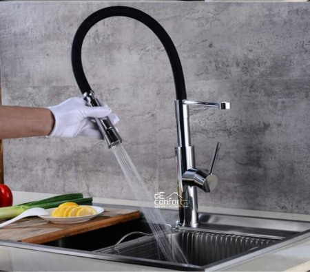 Baterie bucatarie pipa flexibila doua functii dus Fabia culoare neagra [0]