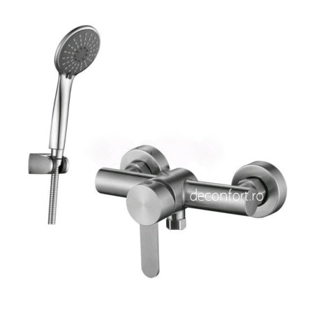 Baterie cabina dus inox STEEL cu furtun si para dus incluse, aspect satinat