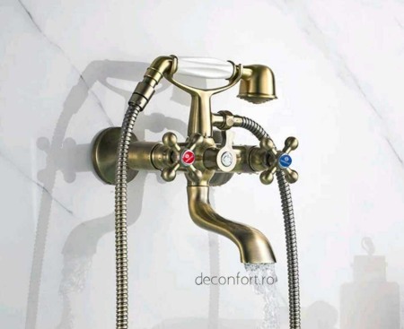 Baterie bronz perete - Baterie cada antichizata ACONNA cu para si furtun dus retro bronz